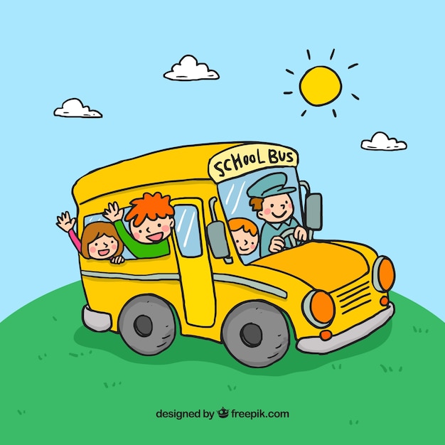 Free Vector | Hand drawn school bus with children