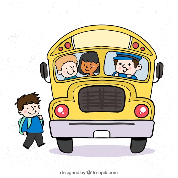 Free Vector | Hand drawn school bus with children