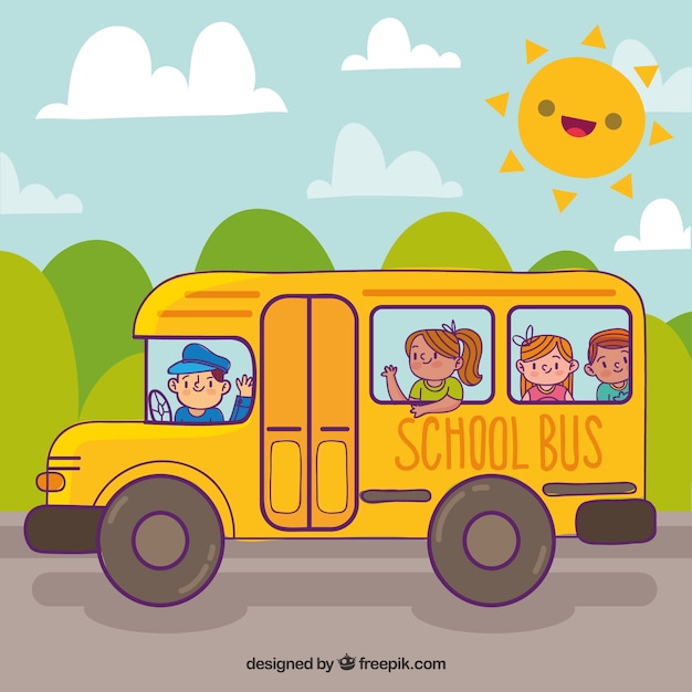 Free Vector | Hand drawn school bus with children