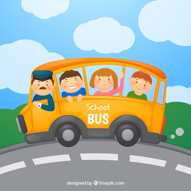 Hand drawn school bus with children | Free Vector