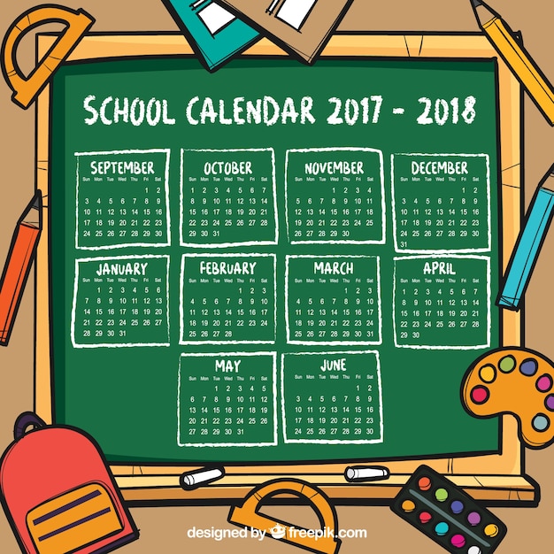 Free Vector | Hand drawn school calendar background with blackboard