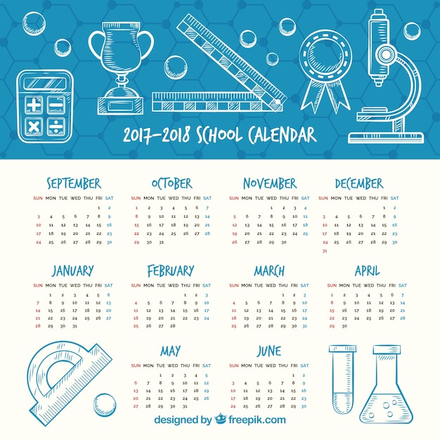 Hand drawn school calendar with scientific style Free Vector