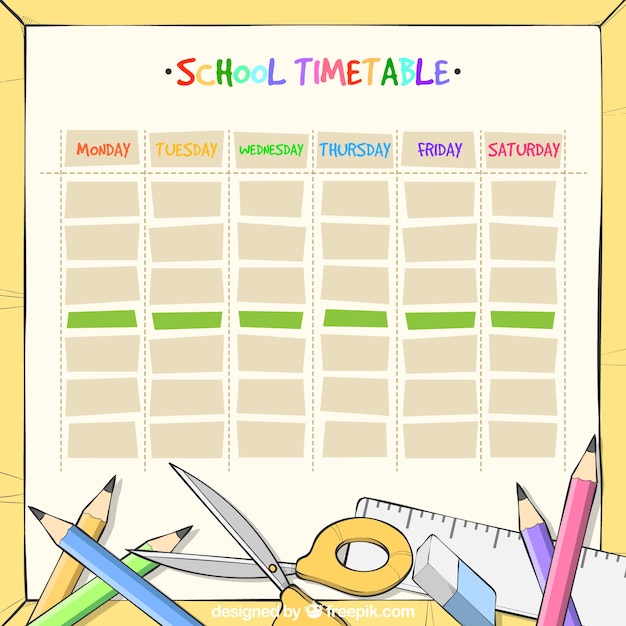 Free Vector | Hand drawn school timetable template