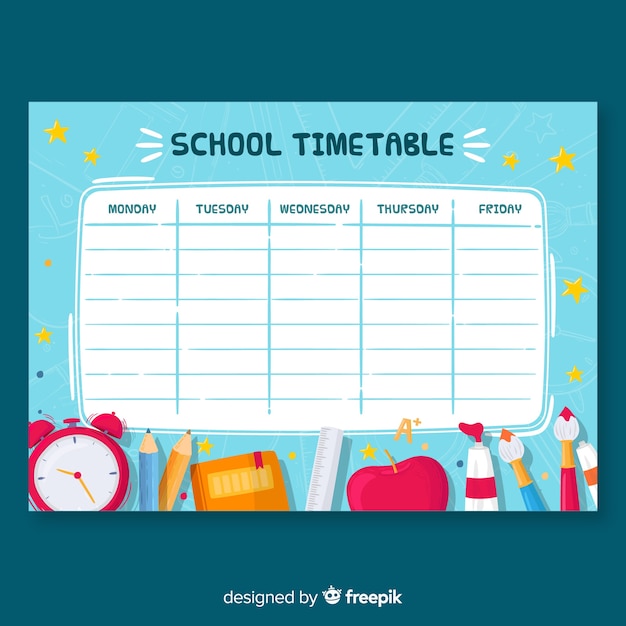 Free Vector | Hand drawn school timetable template