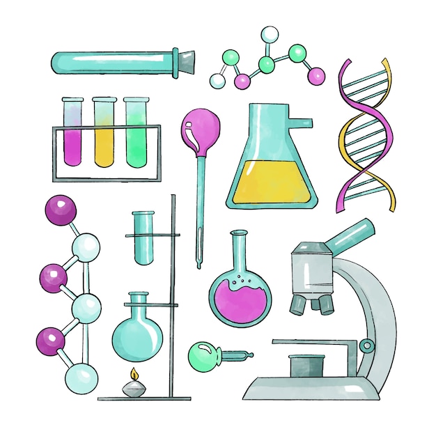 Hand drawn science lab objects pack | Free Vector