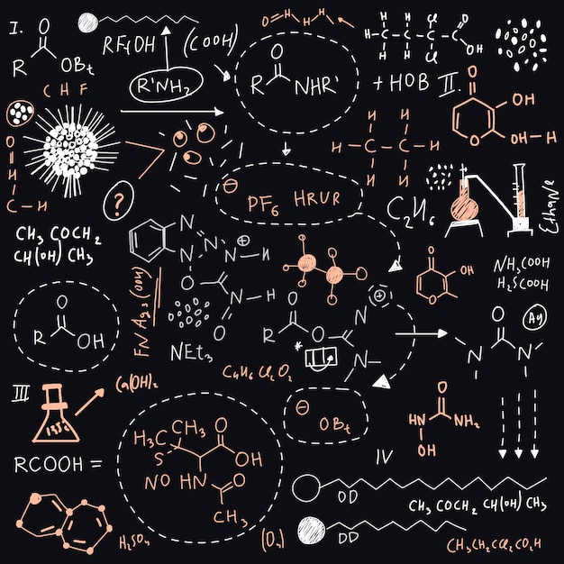 Hand drawn scientific formulas on chalkboard | Free Vector