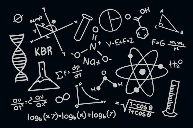 黒板の壁紙に手描きの科学的な数式 無料のベクター