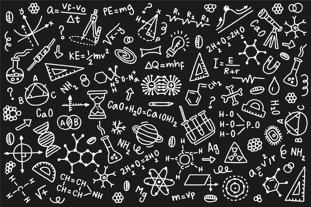 無料のベクター 黒板に手描きの科学的な数式
