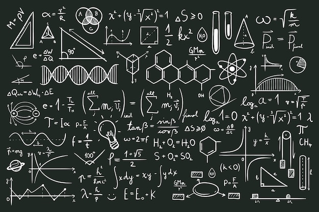 黒板に手描きの科学的な数式 プレミアムベクター