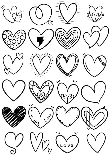 Premium Vector | Hand drawn scribble hearts