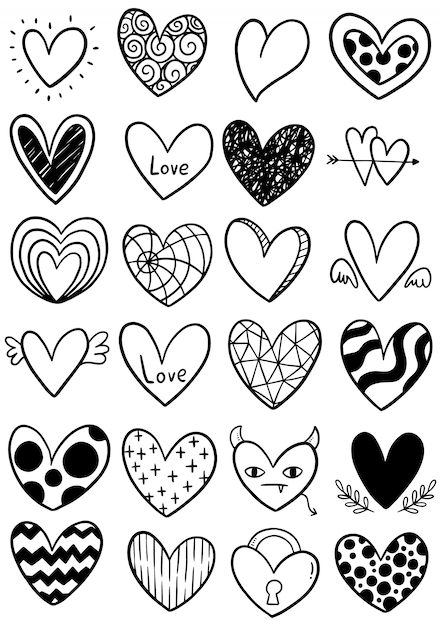 Download Hand drawn scribble hearts Vector | Premium Download