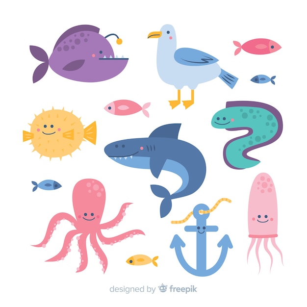 Hand drawn sea animals collection | Free Vector