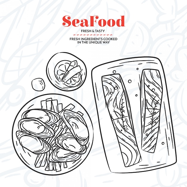 Hand drawn seafood elementes Free Vector