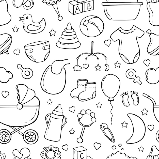 Premium Vector | Hand drawn seamless pattern of baby doodle.