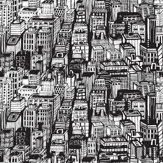 Premium Vector Hand drawn seamless pattern with big city new york