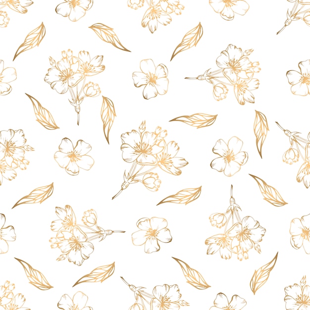 Hand drawn seamless pattern with golden floral elements | Premium Vector