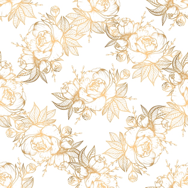 Premium Vector | Hand drawn seamless pattern with golden floral elements