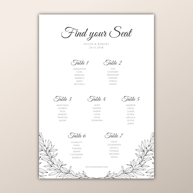 Premium Vector Hand Drawn Seating Chart Design For A Wedding Party