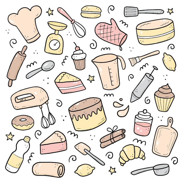 Premium Vector Hand drawn set of baking and cooking elements