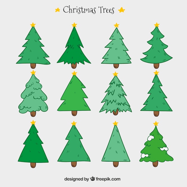 Free Vector Hand Drawn Set Of Christmas Trees