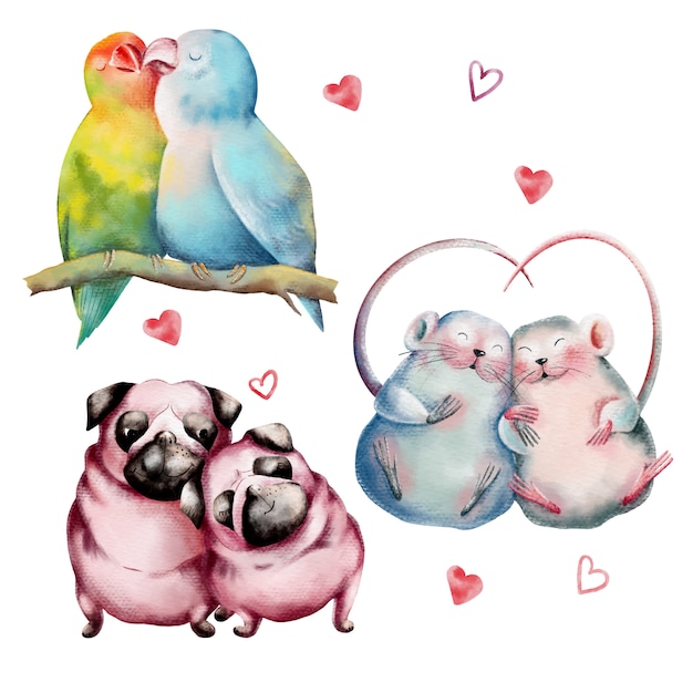 Premium Vector Hand Drawn Set Of Cute Animals Couples In Love