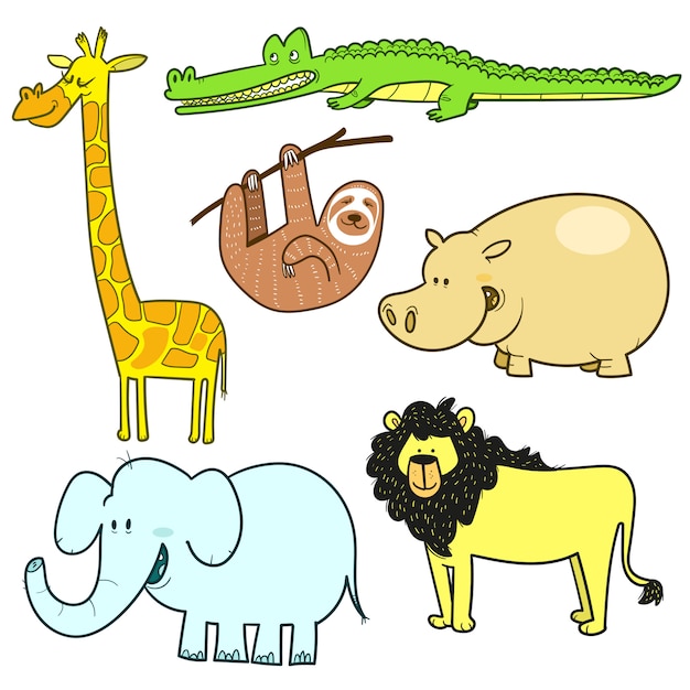 Premium Vector | Hand drawn set of different jungle animals