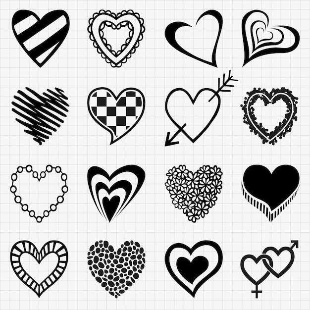 Premium Vector | Hand Drawn Set Of Heart Icons