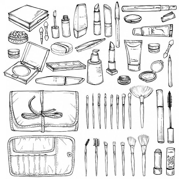 Premium Vector Hand drawn set of makeup products