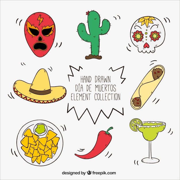 Free Vector Handdrawn set of mexican items