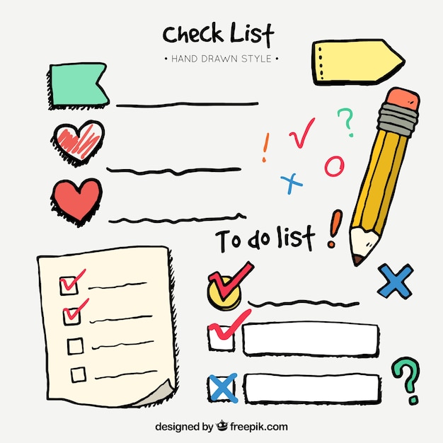 Hand-drawn set of checklist and decorative elements Free Vector Hand-drawn set of checklist and decorative elements Free Vector
