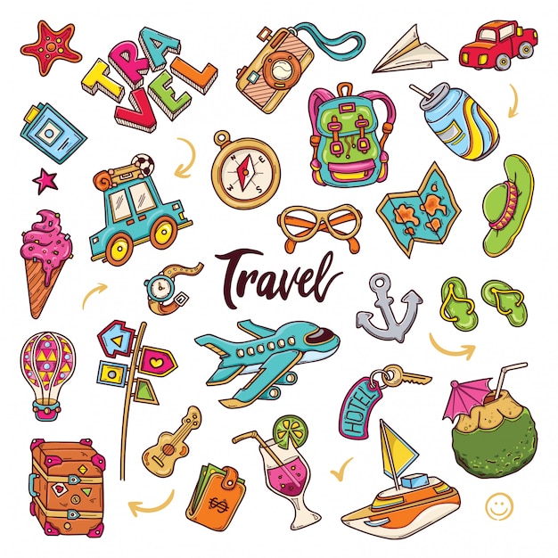 travel doodle vector free download
