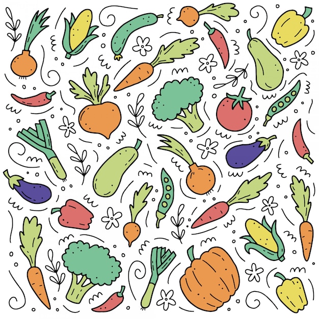 Premium Vector Hand Drawn Set Of Vegetable Elements Doodle Style