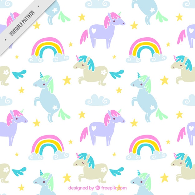 Download Hand drawn several unicorn with cute rainbow pattern ...