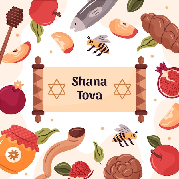 Hand drawn shana tova Free Vector