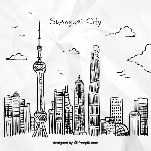 Hand drawn shanghai city Free Vector