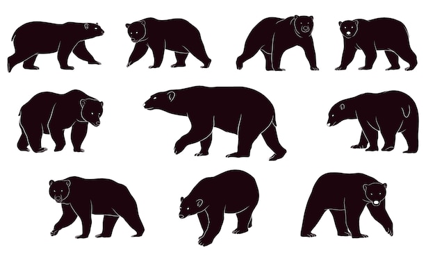 クマの手描きシルエット プレミアムベクター