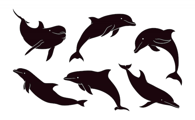 イルカの手描きシルエット プレミアムベクター