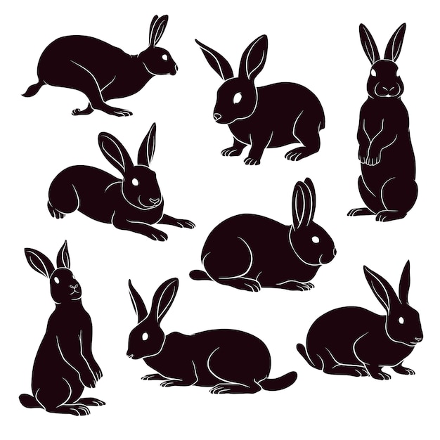 Download Hand drawn silhouette of rabbits | Premium Vector