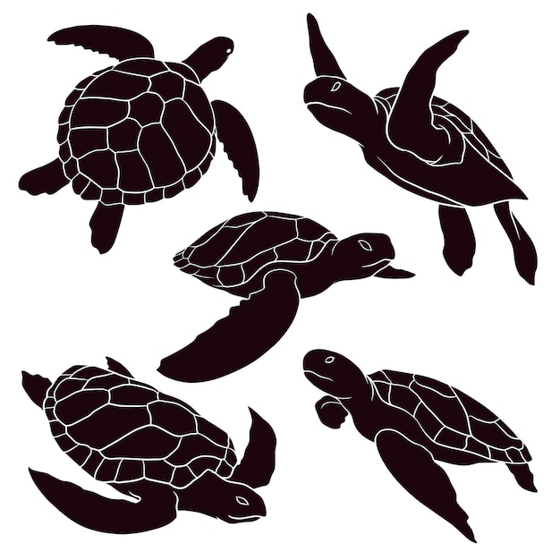 Premium Vector | Hand drawn silhouette of sea turtle