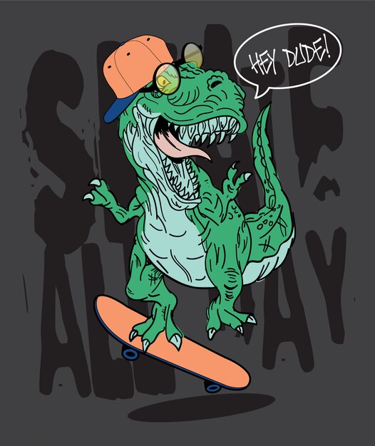 Hand Drawn Skater T-rex Dinosaur Illustration Vector 