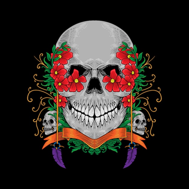 Premium Vector | Hand Drawn Skeleton And Flower Beautiful Art