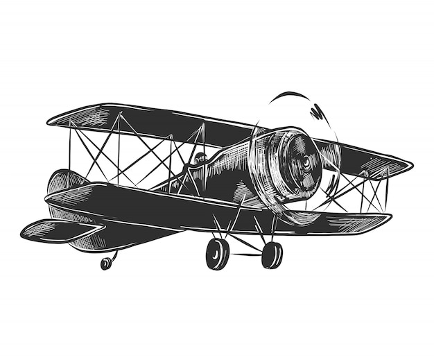 Premium Vector | Hand drawn sketch of airplane in monochrome