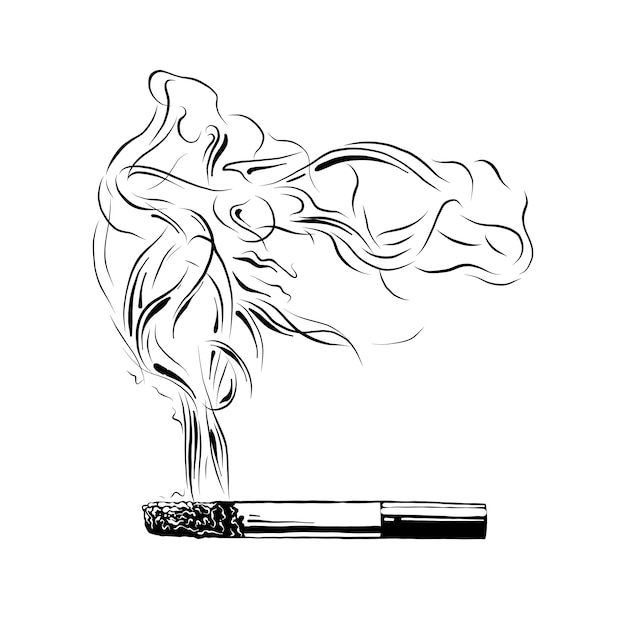 Premium Vector Hand Drawn Sketch Of Burning Cigarette In Black