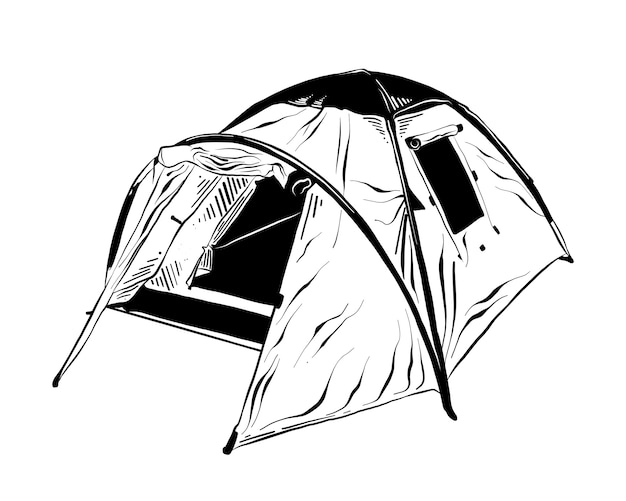 Premium Vector Hand drawn sketch of camping tent in black