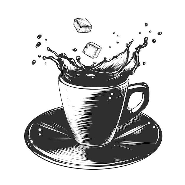 Hand drawn sketch of cup of coffee in monochrome | Premium Vector