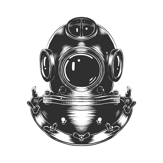 Premium Vector Hand drawn sketch of diving helmet in monochrome