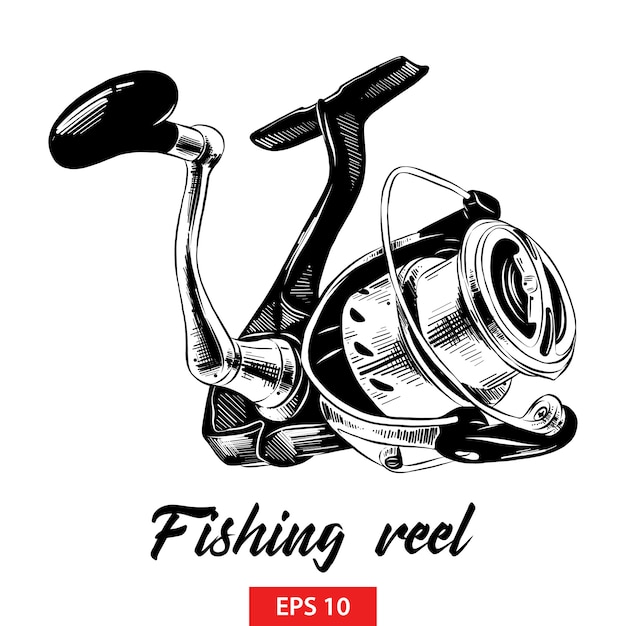 Download Hand drawn sketch of fishing reel in black | Premium Vector