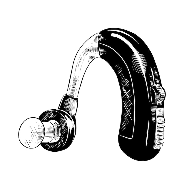 Premium Vector Hand drawn sketch of hearing aid in black
