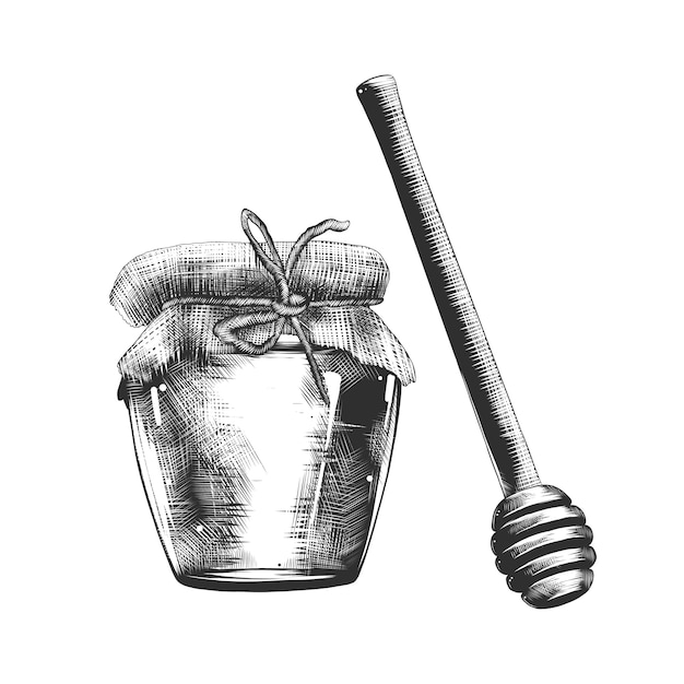Premium Vector Hand drawn sketch of honey and wooden dipper