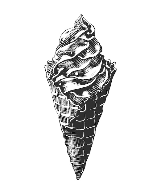 Hand drawn sketch of ice cream cone Vector | Premium Download